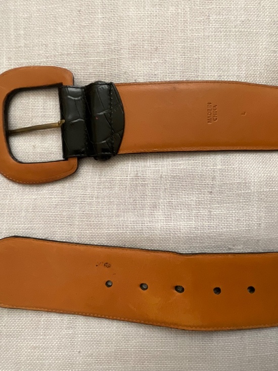 Vintage Lauren Ralph Lauren Wide Black Croc-Embossed Italian Leather Belt Size L main image 12